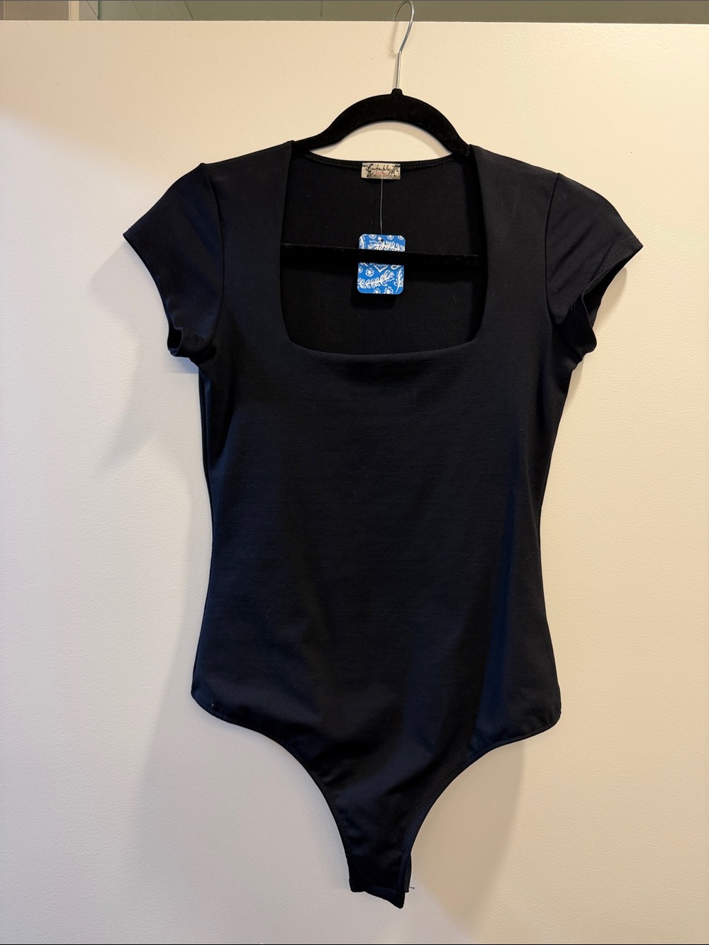 Free People Black Scoop Neck Short Sleeve Bodysuit